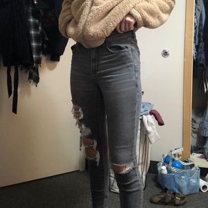 American Eagle Grey Ripped Jeggings